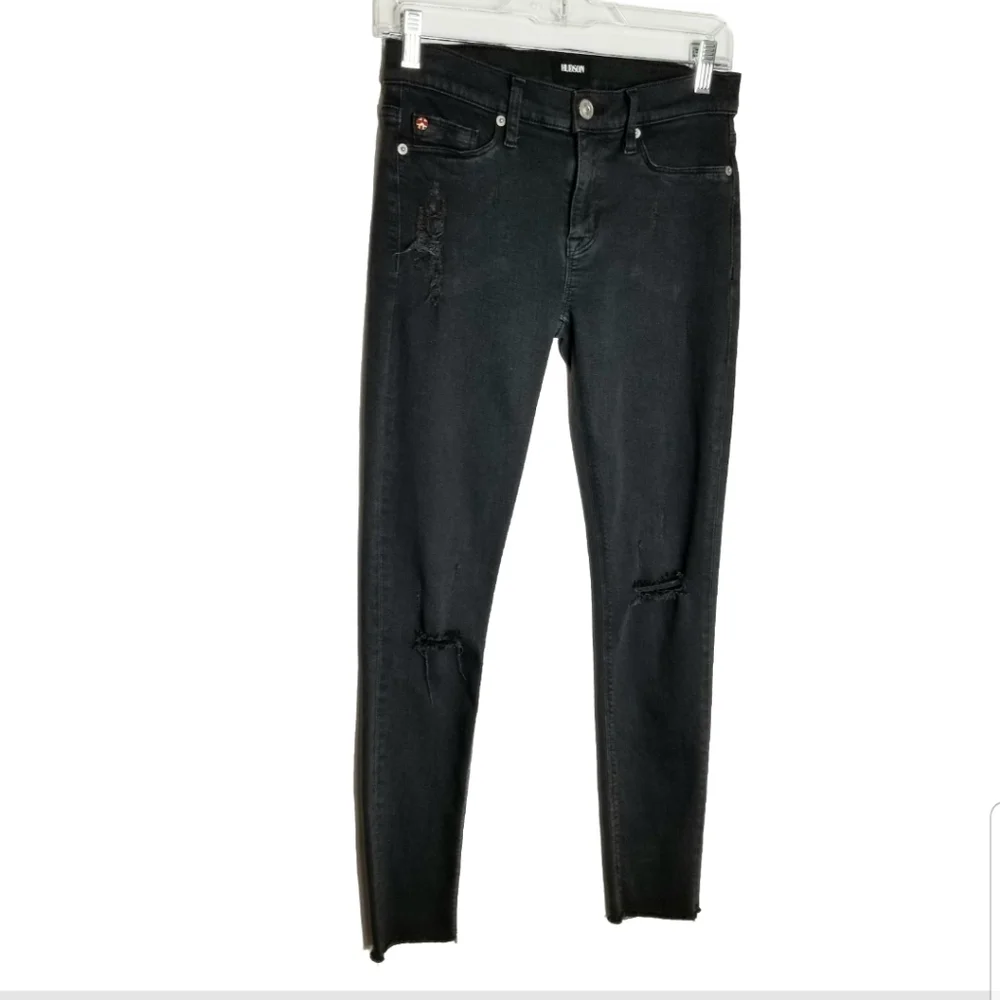 Hudson Nico Skinny Jeans Women's 26 Mid Rise Black Stretch Denim Distressed